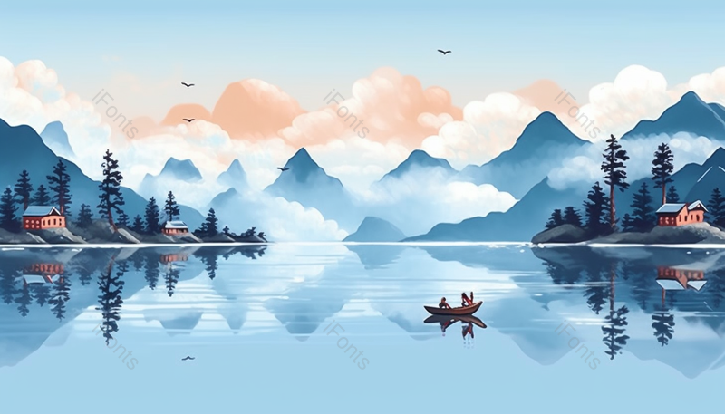 中国风飞鸟意境山水画唯美手绘插画背景,插画/手绘图,插画/手绘图库,插画/手绘图下载,插画/手绘